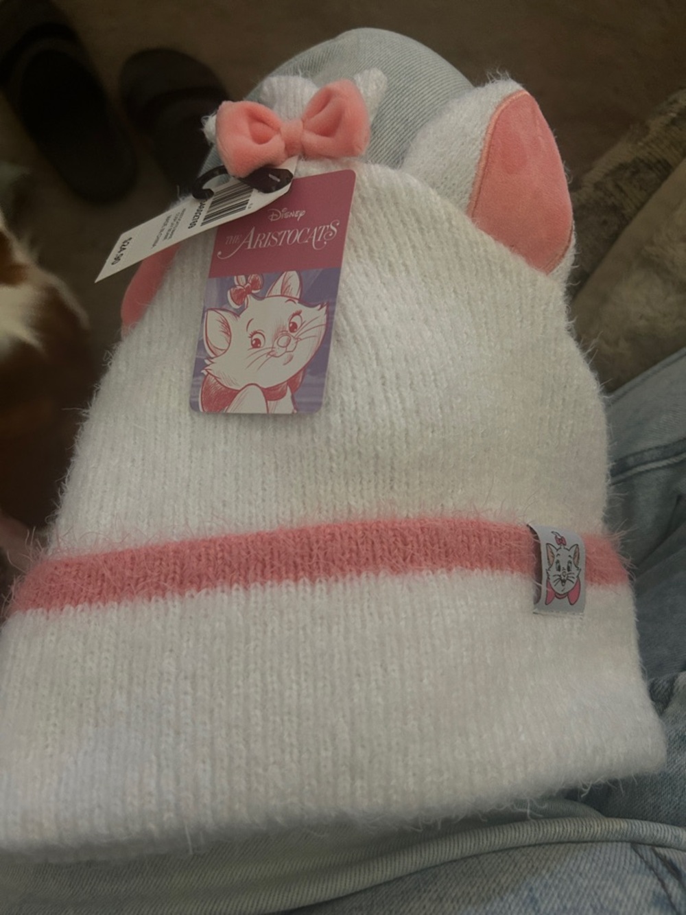 Disney Marie White & Pink Kids Knit Beanie with Ears